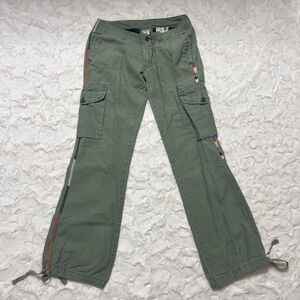 Y2K Lucky Brand Low Rise Cargo Pants Green Rare Hippy 27 4 Dungarees 2000s